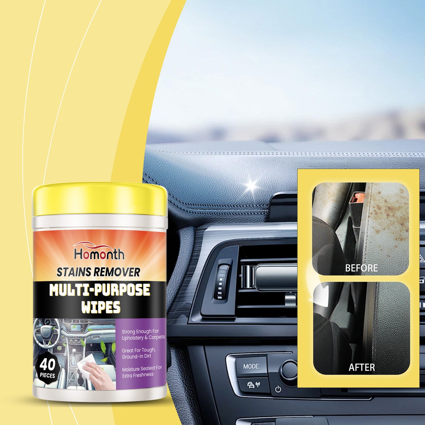 HOMONTH Car Interior Cleaning Wipes – Quick Stain Removal & Portable Maintenance Wipes